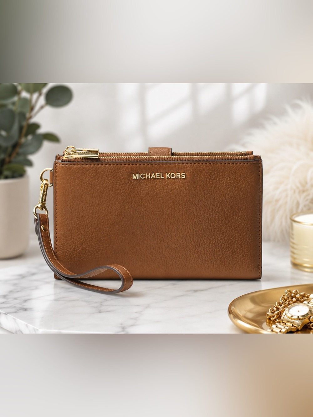 Michael Kors Large Jet Set Travel Leather Double Zip Wristlet
